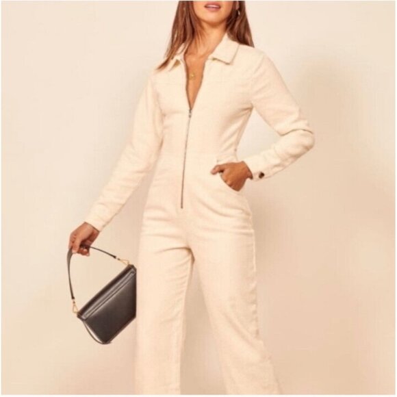 Reformation Aaron corduroy jumpsuit in bone Size 12 - Picture 1 of 16